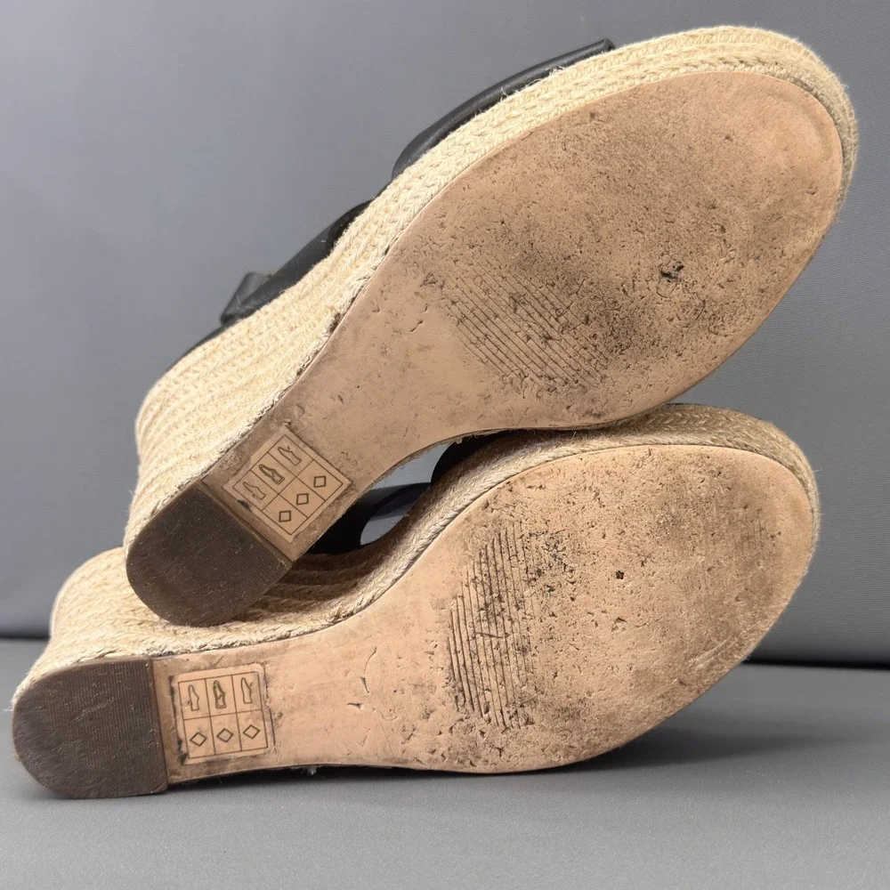 J.Crew Black Faux Leather Espadrille Wedge High Heel Sandals‎ 9M
